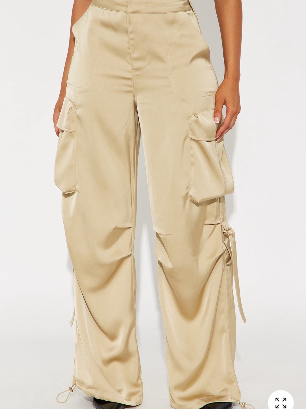 Satin Cargo Wide-Leg Pants in beige gold